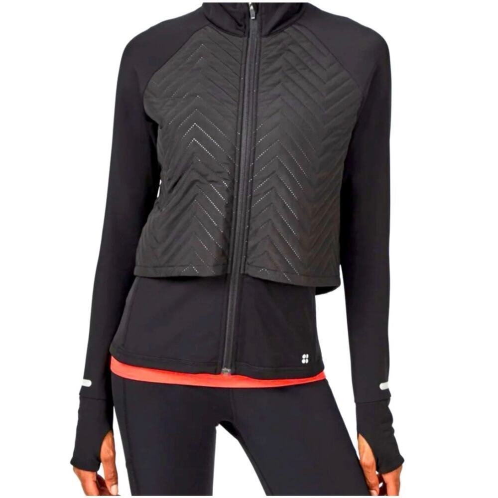 Sweaty Betty Fast Track Running Jacket Black Quilted Fleece Womens Size Small